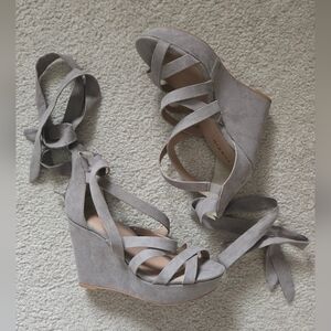 Torrid Gray Faux Suede Wedges, 7.5